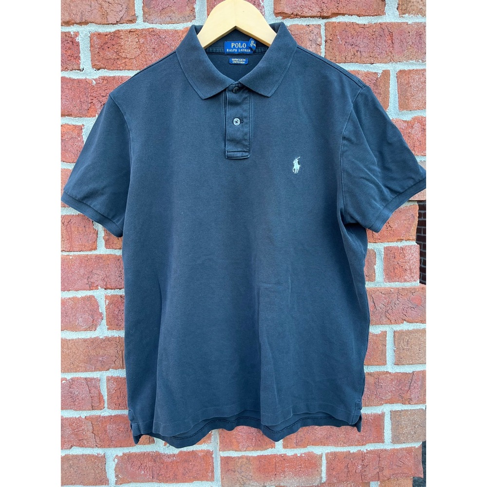 Polo Ralph Lauren Mens Large Custom Slim Fit Stretch Mesh Polo Shirt Navy Blue
